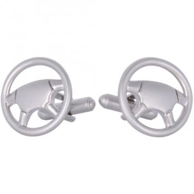 Unique Brushed Silver Logo Steering Wheel Executive Cufflinks.JPG